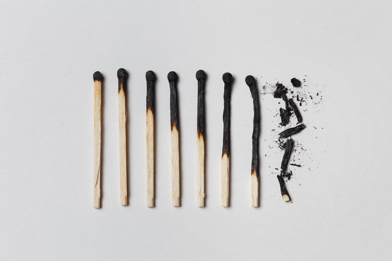 8 Burnt matchsticks arranged from burnt to ashes - Blueprint Career Development