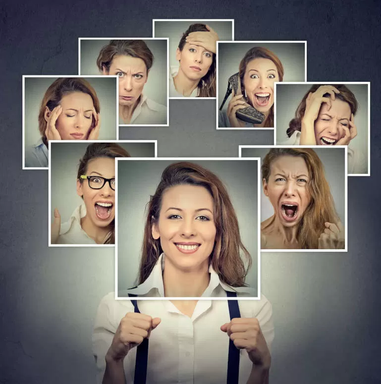 girl with many pictures of her different emotions